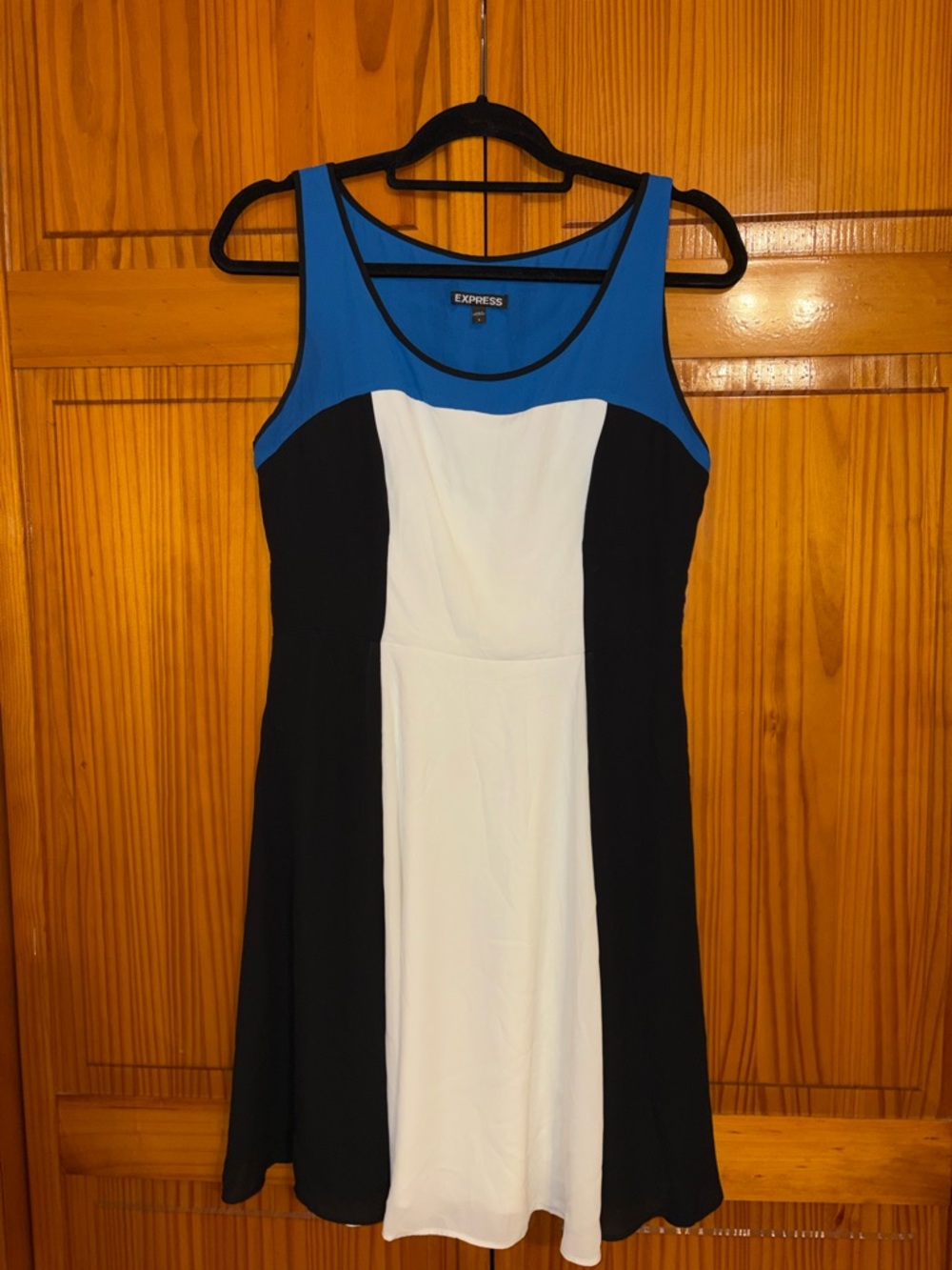 Express Blue, Black & White Colorblock Sleeveless Mini Dress